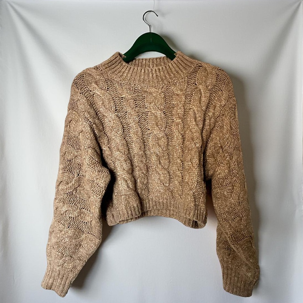 NWOT All in Favor Cable Knit Sweater in Tan - Picture 2 of 3
